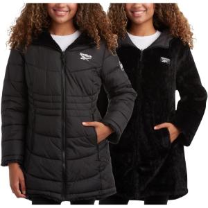 imageReebok Womens Winter Jacket  Reversible Quilted Puffer with Sherpa Fleece Lining  Parka Coat for Women S3X Plus SizeJet Black