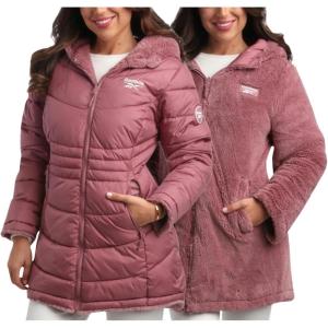 imageReebok Womens Winter Jacket  Reversible Quilted Puffer with Sherpa Fleece Lining  Parka Coat for Women S3X Plus SizeRose Pink