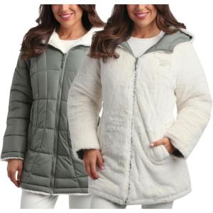 imageReebok Womens Winter Jacket  Reversible Quilted Puffer with Sherpa Fleece Lining  Parka Coat for Women S3X Plus SizeSage
