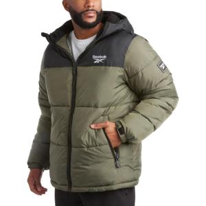 imageReebok Mens Puffer Jacket  Heavyweight Quilted Puffer Coat with Wide Hood  Weather Resistant Ski Jacket for Men MXXLBlackVarsity Green