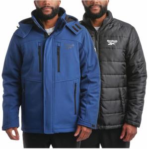 imageReebok Mens Winter Coat Softshell Jacket with Removable Puffer Coat  System Ski Jacket for Men MXXLBatik Blue