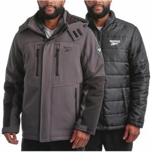 imageReebok Mens Winter Coat Softshell Jacket with Removable Puffer Coat  System Ski Jacket for Men MXXLCharcoal Grey