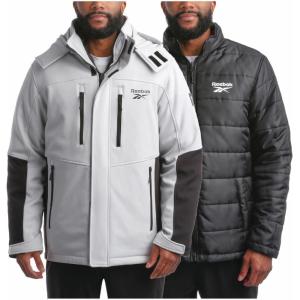 imageReebok Mens Winter Coat Softshell Jacket with Removable Puffer Coat  System Ski Jacket for Men MXXLIce Grey