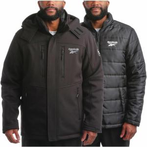 imageReebok Mens Winter Coat Softshell Jacket with Removable Puffer Coat  System Ski Jacket for Men MXXLJet Black