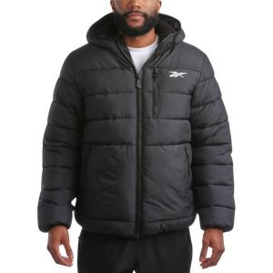 imageReebok Mens Winter Jacket  Heavyweight Quilted Puffer Parka Coat  Ski Jacket for Men Sherpa Lined Hood SXLJet Black