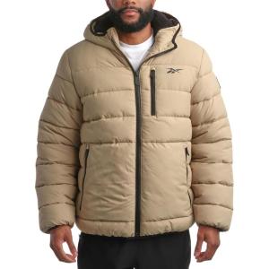 imageReebok Mens Winter Jacket  Heavyweight Quilted Puffer Parka Coat  Ski Jacket for Men Sherpa Lined Hood SXLSand