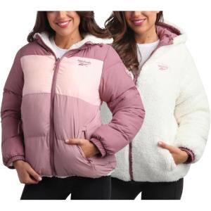 imageReebok Womens Winter Jacket  Reversible Quilted Puffer Coat with Sherpa Fleece Lining  Reversible Jacket for Women SXLDark Dusty Rose