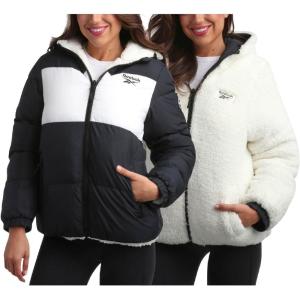imageReebok Womens Winter Jacket  Reversible Quilted Puffer Coat with Sherpa Fleece Lining  Reversible Jacket for Women SXLJet Black