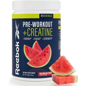 imageReebok ReeEnergize PreWorkout  Creatine  200MG Caffeine 3G Creatine 4G Citrulline  Energy Focus Strength  Nitric Oxide Booster  25 Servings  Sour Green AppleWatermelon Crush