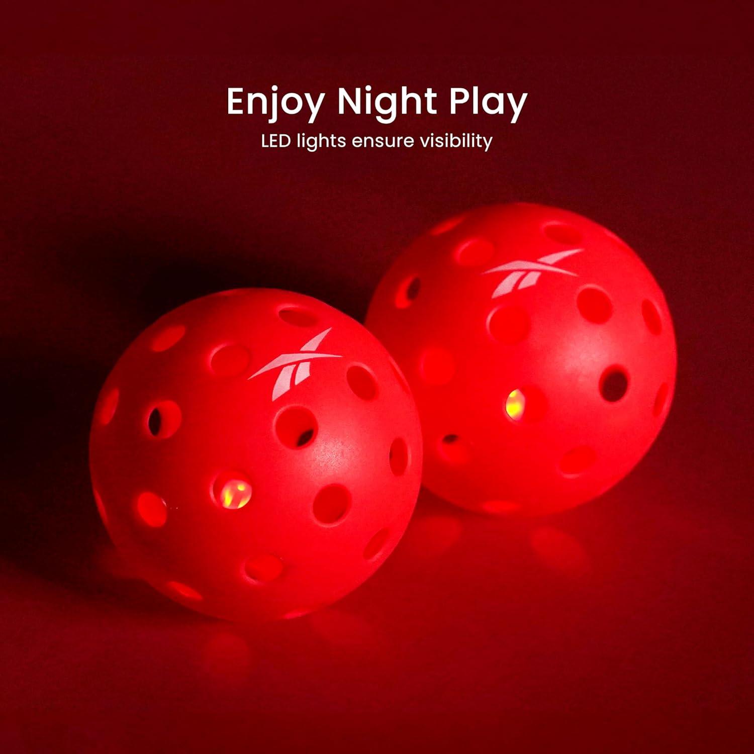 imageReebok  LED Pickleball Set HighBounce Outdoor Pickleballs with Precision 40 Hole Pattern Perfect for Night Time PlayRed