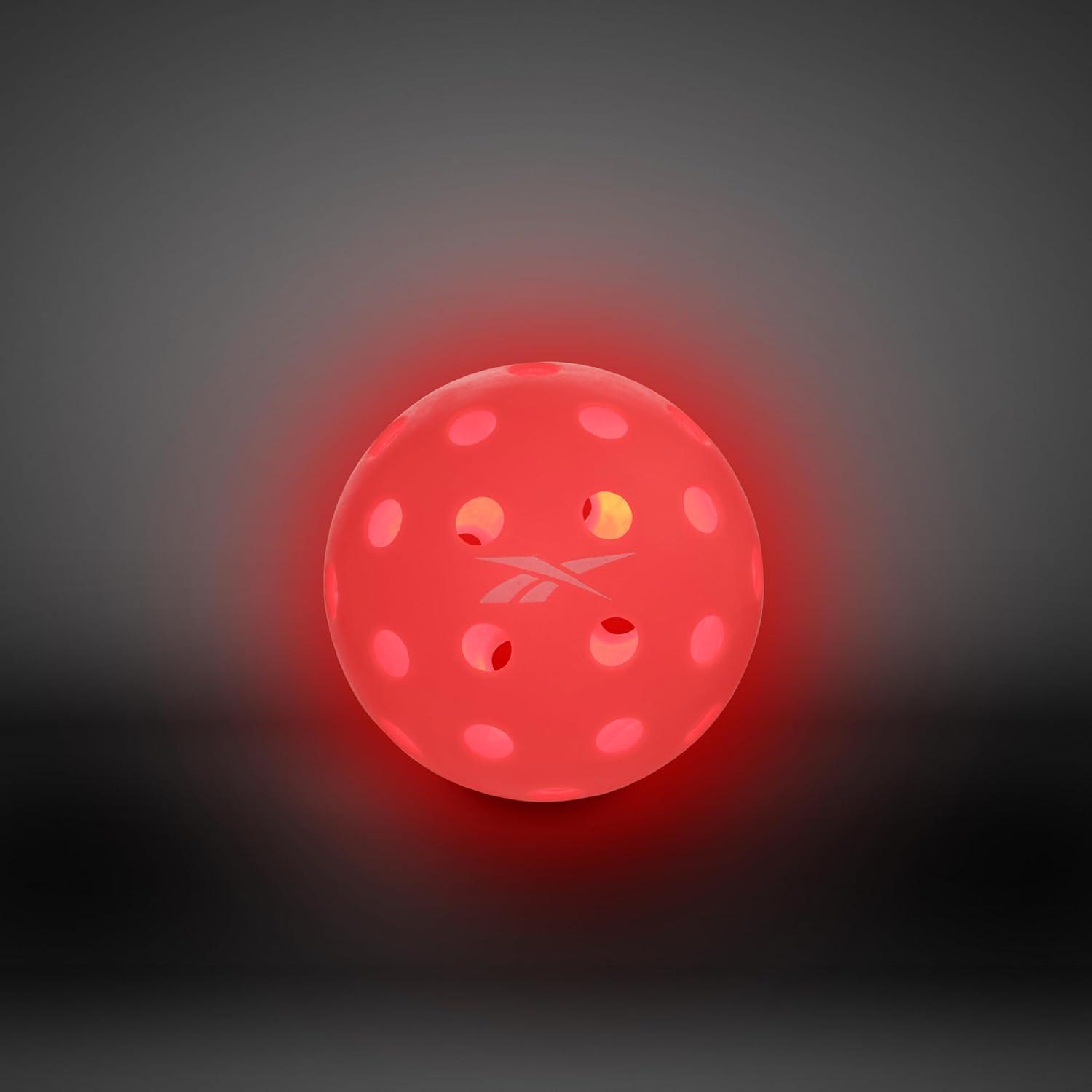 imageReebok  LED Pickleball Set HighBounce Outdoor Pickleballs with Precision 40 Hole Pattern Perfect for Night Time PlayRed