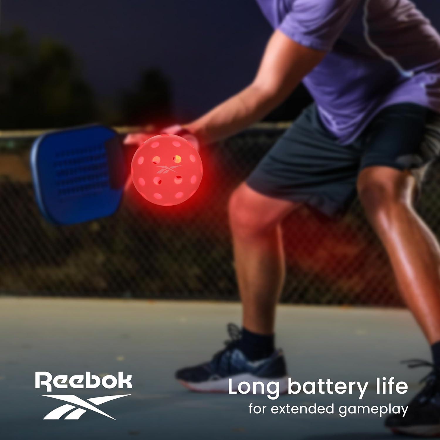 imageReebok  LED Pickleball Set HighBounce Outdoor Pickleballs with Precision 40 Hole Pattern Perfect for Night Time PlayRed