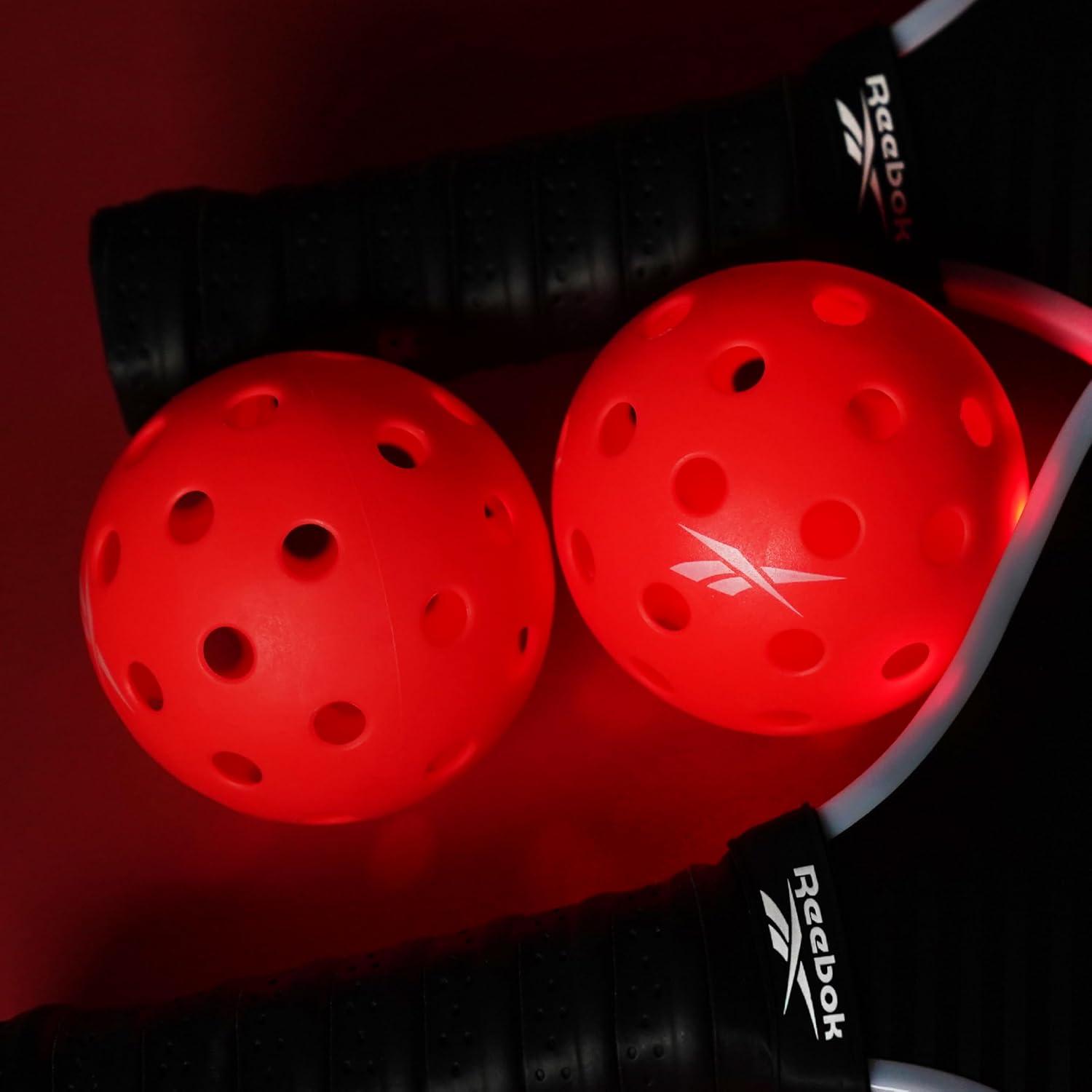 imageReebok  LED Pickleball Set HighBounce Outdoor Pickleballs with Precision 40 Hole Pattern Perfect for Night Time PlayRed