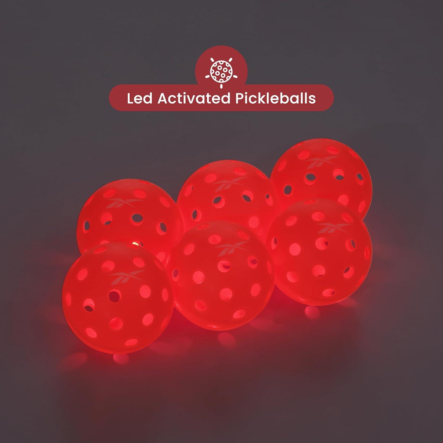 imageReebok  LED Pickleball Set HighBounce Outdoor Pickleballs with Precision 40 Hole Pattern Perfect for Night Time PlayRed