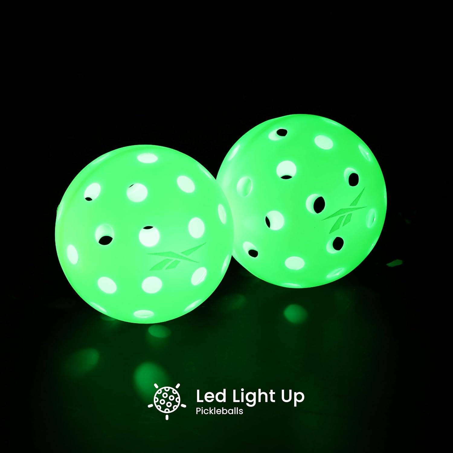 imageReebok  LED Pickleball Set for 2 Includes 2 Fiberglass Paddles with 5quot Cushion Grip and 2 LightUp Balls Perfect for Night Play RedGreen