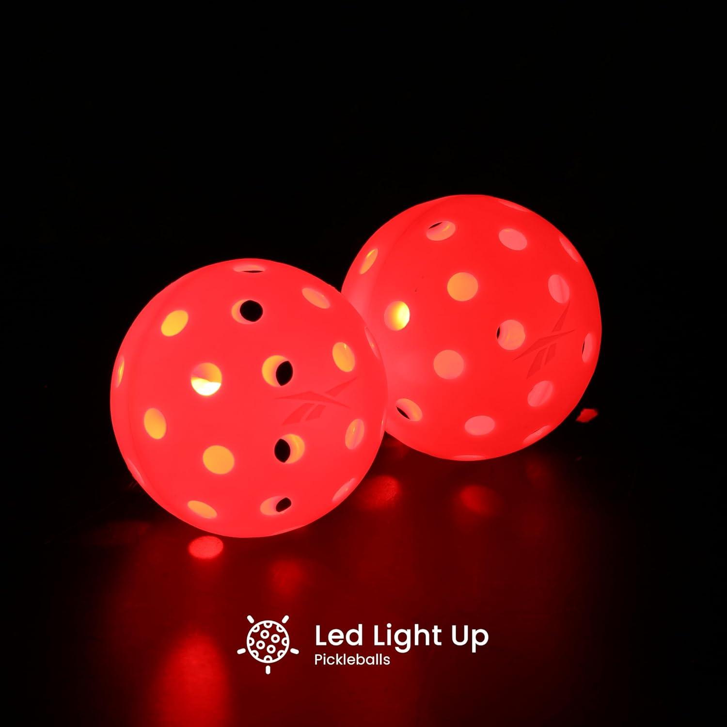 imageReebok  LED Pickleball Set for 2 Includes 2 Fiberglass Paddles with 5quot Cushion Grip and 2 LightUp Balls Perfect for Night Play RedRed