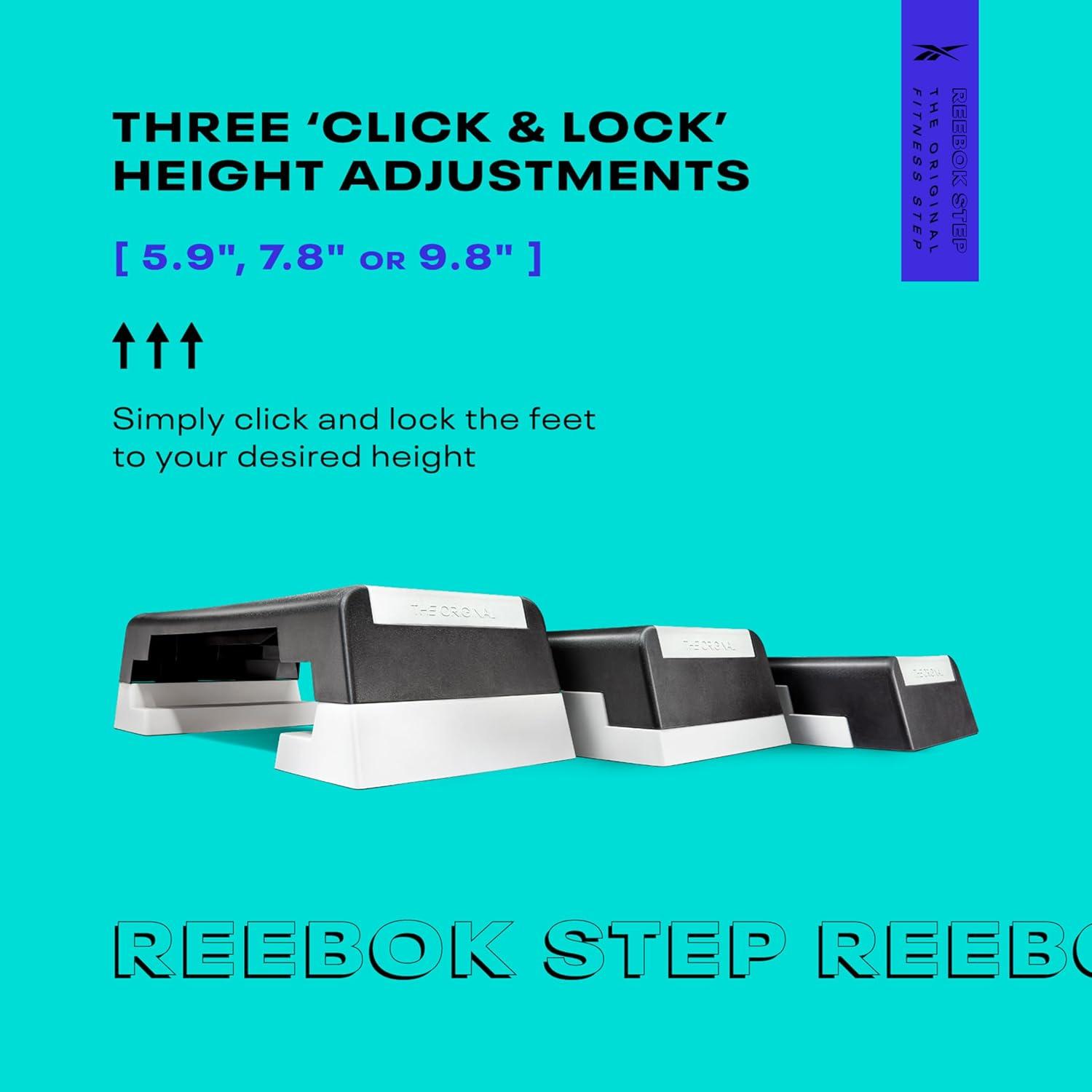 imageReebok Fitness Multipurpose Adjustable Aerobic and Strength Training Workout Step Platform for HIIT Cardio and General SessionsWhite