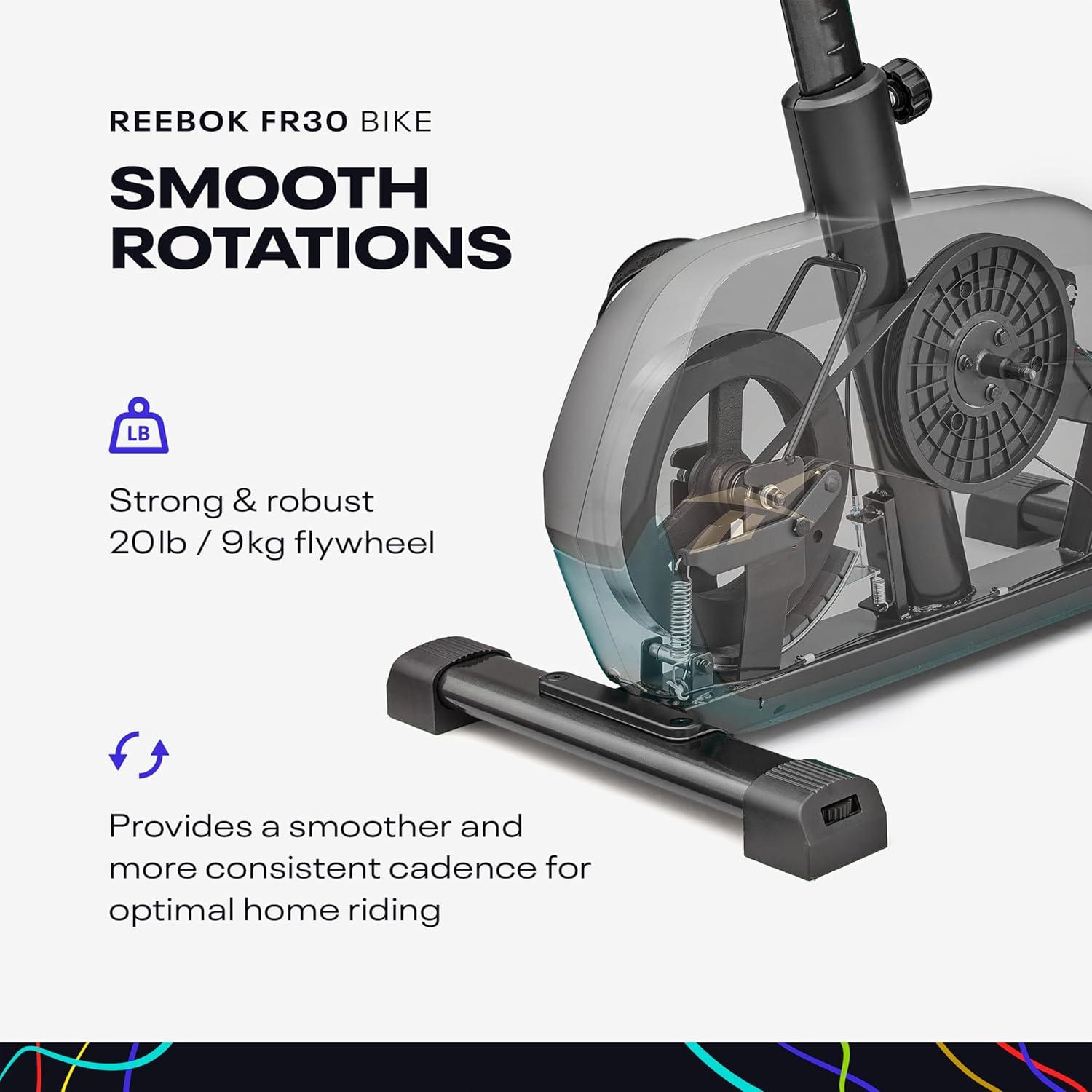 imageReebok Fitness Stationary Bike Bluetooth Compatible Indoor Cycling Bike 24 Resistance Levels 12 Workouts Upright Exercise Bike with Gel Pad SaddleGreen