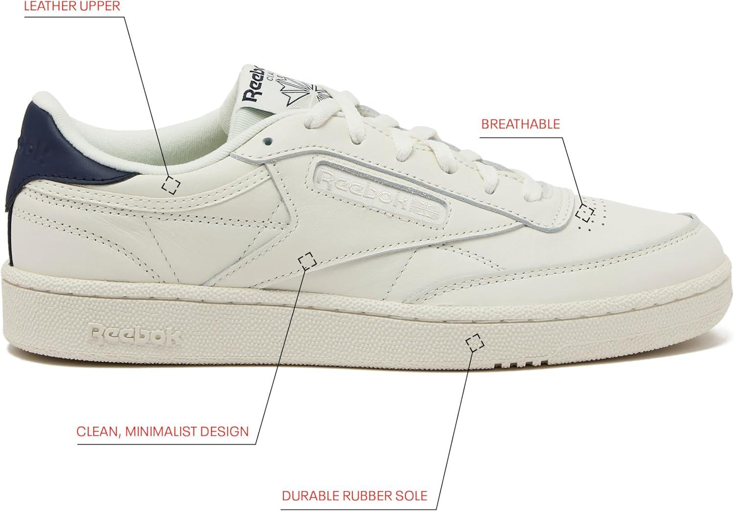 imageReebok UnisexAdult Club C 85 SneakerChalkNavyFlint Grey Metallic