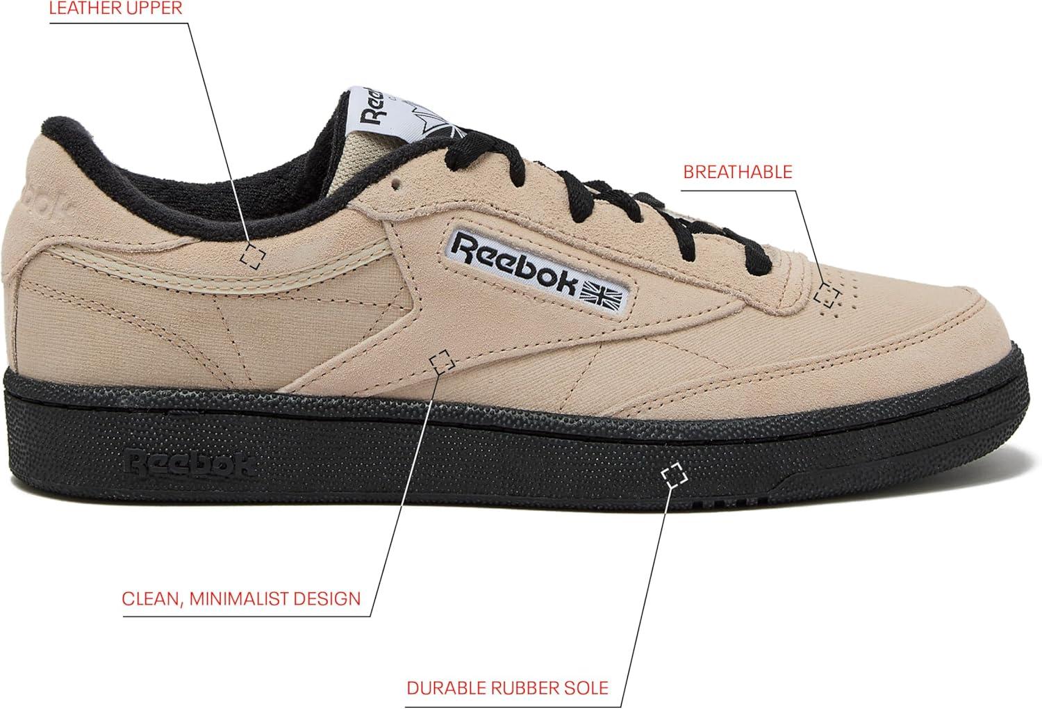 imageReebok UnisexAdult Club C 85 SneakerTapiocaBlackWhite