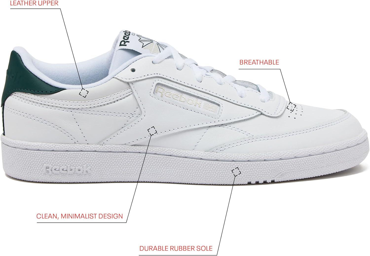 imageReebok UnisexAdult Club C 85 SneakerWhiteBreakaway GreenFlint Grey Metallic