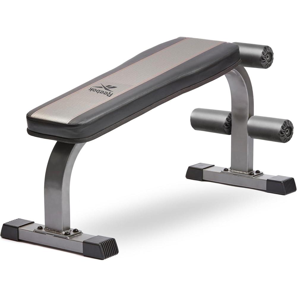 imageReebok Fitness Strength Training Bench with Wipeable Padding Nonslip Feet 330lb Weight Capacity Bench for Seated and Bridging ExercisesBlack  Reebok Ab Workout Bench