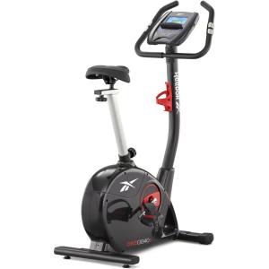 imageReebok Fitness Stationary Bike Bluetooth Compatible Indoor Cycling Bike 24 Resistance Levels 12 Workouts Upright Exercise Bike with Gel Pad SaddleBlack