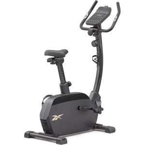 imageReebok Fitness Stationary Bike Bluetooth Compatible Indoor Cycling Bike 24 Resistance Levels 12 Workouts Upright Exercise Bike with Gel Pad SaddleBlackFR20