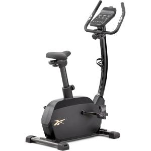 imageReebok Fitness Stationary Bike Bluetooth Compatible Indoor Cycling Bike 24 Resistance Levels 12 Workouts Upright Exercise Bike with Gel Pad SaddleBlackFR30