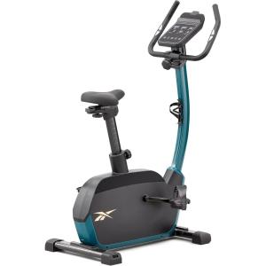 imageReebok Fitness Stationary Bike Bluetooth Compatible Indoor Cycling Bike 24 Resistance Levels 12 Workouts Upright Exercise Bike with Gel Pad SaddleGreen