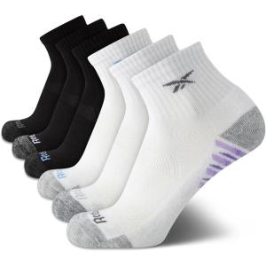 imageReebok Womens Comfort Cushioned Athletic Quarter Cut Socks 6 PackBlackWhite