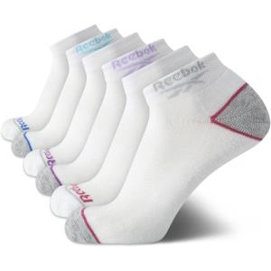 imageReebok Womens Comfort Cushioned Athletic Quarter Cut Socks 6 PackWhiteGrey