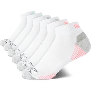 imageReebok Womens Comfort Cushioned Athletic Quarter Cut Socks 6 PackWhiteGrey Logo