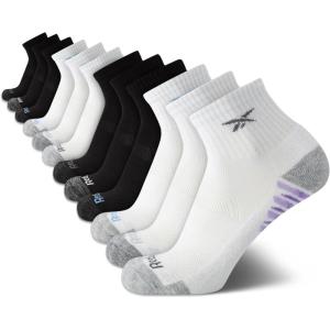 imageReebok Womens Quarter Crew Socks  12 Pack Performance Cushion Comfort Crew Socks  Athletic Socks for Women 410BlackWhite