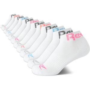 imageReebok Womens Quarter Crew Socks  12 Pack Performance Cushion Comfort Crew Socks  Athletic Socks for Women 410White Marl