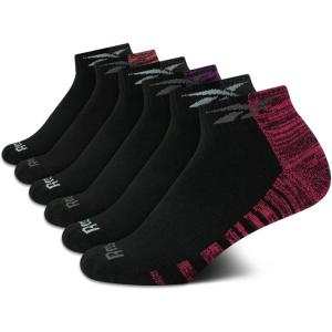 imageReebok Womens Quarter Socks  6 Pack Stretch Performance Arch Support Socks  Soft Cushioned Athletic Socks for Women 410Black Pattern
