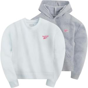 imageReebok Girls Sweatshirt Hoodies 2 Pack Sweatshirts Fashion Hoodie Crewneck Sweaters for Girls Sizes 716Lt Grey Heather  Glass Blue