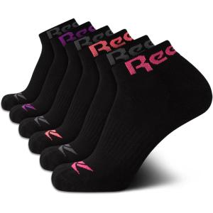imageReebok Womens Socks  6 Pack Quarter Cut Moisture Wicking Stretch Performance Cushioned Socks for Women Sizes 410All Black