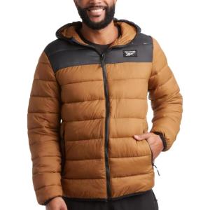 imageReebok Mens Jacket  Lightweight Hooded Quilted Puffer Coat  Warm Insulated Winter Jacket for Men S4XTimberBlack
