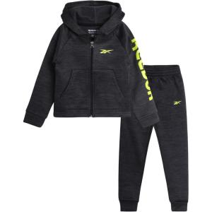 imageReebok Baby Toddler Boys Sweatsuit Set  2 Piece Full Zip Up Fleece Hoodie Jogger Pants Set Playwear Lounge Wear 12M7Black Straided