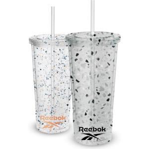 imageReebok Lifestyle Premium Terrazzo Texture Reusable Plastic Tumblers with Lid ampamp Straw  Leak Proof Travel Coffee Mug BPA Free 24 oz Pack of 1 BlackBlack