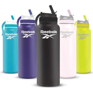 imageReebok Lifestyle Stainless Steel Water Bottle  Insulated Water Bottle 32 oz With Straw  Double Wall Vacuum Insulated Sports Water Bottle BPA FreeBlack