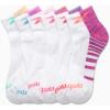 imageReebok Girls Quarter Socks  6 Pack MoistureWicking Low Cut Athletic Ankle Socks for Girls Sizes SLWhite Stripe