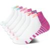 imageReebok Girls Quarter Socks  6 Pack MoistureWicking Low Cut Athletic Ankle Socks for Girls Sizes SLWhite Stripe