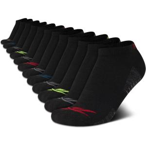 imageReebok Boys Low Cut Socks  12 Pack Stretch Performance No Show Socks with Arch Support  Cushioned Athletic Socks for BoysBlackGrey Lines