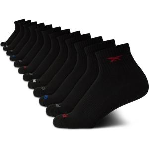 imageReebok Boys Quarter Socks  12 Pack Stretch Performance Quarter Cut Arch Support Socks  Cushioned Athletic Socks for BoysAll Black