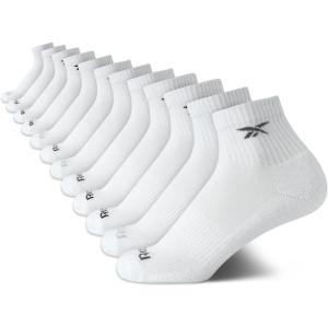 imageReebok Boys Quarter Socks  12 Pack Stretch Performance Quarter Cut Arch Support Socks  Cushioned Athletic Socks for BoysAll White