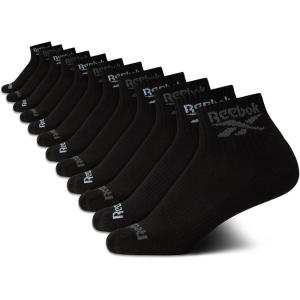 imageReebok Boys Quarter Socks  12 Pack Stretch Performance Quarter Cut Arch Support Socks  Cushioned Athletic Socks for BoysBlack Logo