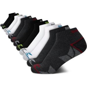 imageReebok Boys Quarter Socks  12 Pack Stretch Performance Quarter Cut Arch Support Socks  Cushioned Athletic Socks for BoysBlackWhiteGrey Assortment