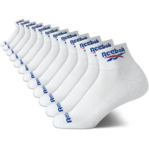imageReebok Boys Quarter Socks  12 Pack Stretch Performance Quarter Cut Arch Support Socks  Cushioned Athletic Socks for BoysWhite Logo